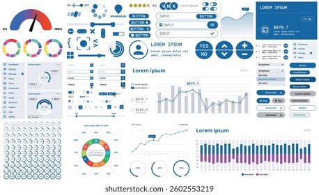 A modern interface kit with buttons, graphs, and elements for creating web applications and dashboards, ideal for business, statistics, and finance.