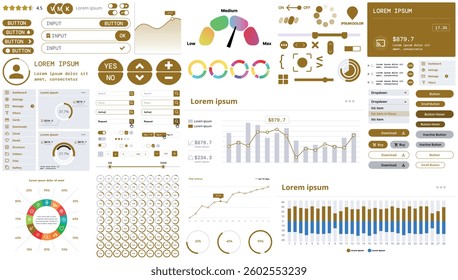 A modern interface kit with buttons, graphs, and elements for creating web applications and dashboards, ideal for business, statistics, and finance.