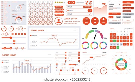 A modern interface kit with buttons, graphs, and elements for creating web applications and dashboards, ideal for business, statistics, and finance.