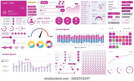 A modern interface kit with buttons, graphs, and elements for creating web applications and dashboards, ideal for business, statistics, and finance.