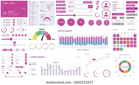 A modern interface kit with buttons, graphs, and elements for creating web applications and dashboards, ideal for business, statistics, and finance.