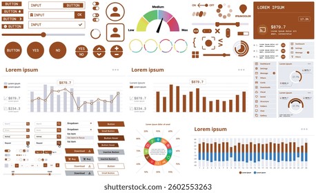 A modern interface kit with buttons, graphs, and elements for creating web applications and dashboards, ideal for business, statistics, and finance.