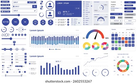 A modern interface kit with buttons, graphs, and elements for creating web applications and dashboards, ideal for business, statistics, and finance.