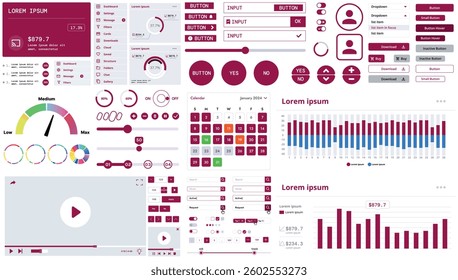 A modern interface kit with buttons, graphs, and elements for creating web applications and dashboards, ideal for business, statistics, and finance.