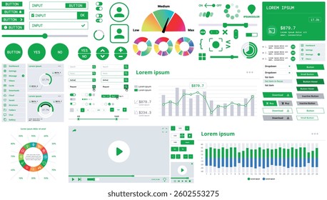 A modern interface kit with buttons, graphs, and elements for creating web applications and dashboards, ideal for business, statistics, and finance.