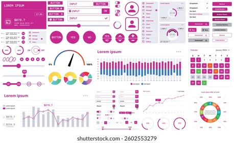 A modern interface kit with buttons, graphs, and elements for creating web applications and dashboards, ideal for business, statistics, and finance.