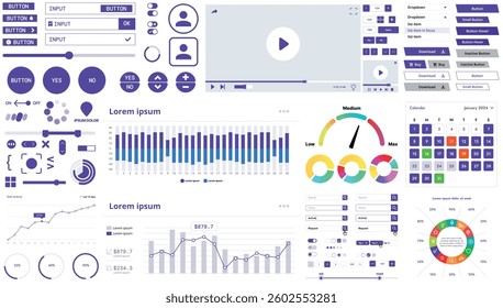 A modern interface kit with buttons, graphs, and elements for creating web applications and dashboards, ideal for business, statistics, and finance.