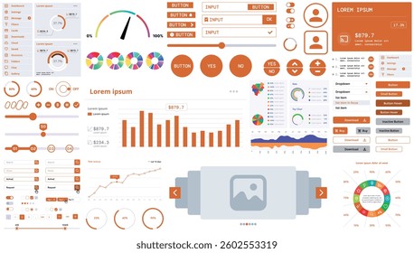 A modern interface kit with buttons, graphs, and elements for creating web applications and dashboards, ideal for business, statistics, and finance.