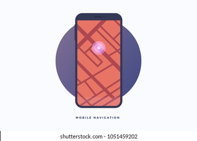 Modern interface for mobile navigation. Image of smartphone. Concept of mobile applications. Flat vector style.