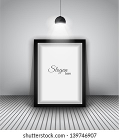 Modern interior art gallery frame design with spotlights. Shelf, spotlight with directional light, delicate shadows and clean background.