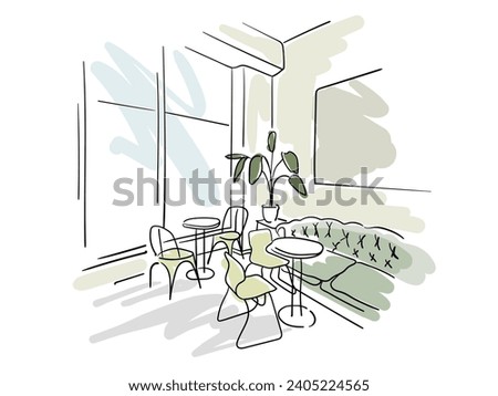 Modern interior for concept design in minimalist style drawing, vector illustration isolated on white. Colorful sketch with modern furniture