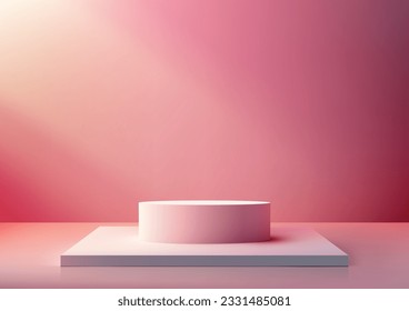 Modern interior concept with our pink podium stand on a white base. This realistic 3D mockup showcases your product in a trendy and artistic manner, perfect for marketing, advertising, and commercial