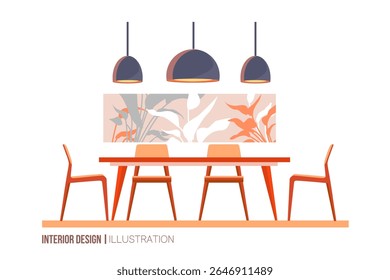 Modern interior design of adining room or office space. Flat design illustration