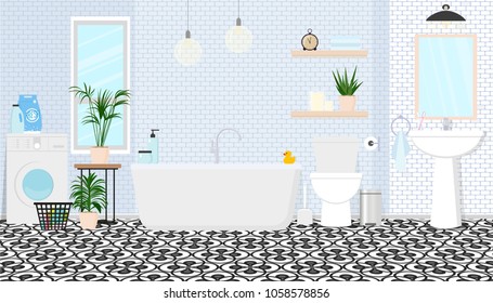 Modern interior design of the bathroom. Vector illustration.