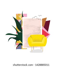 modern interior design collage illustration. contemporary interior mood board. vector trendy  furniture. interior design trends. 