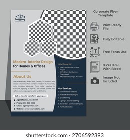 Plantilla de volante de diseño de interiores moderno con servicios e información de contacto