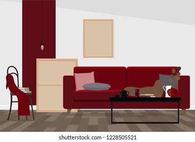 Modern interior design of a living room or office space in an industrial style.
