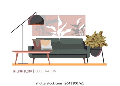Modern interior design of a living room or office space. Flat design illustration