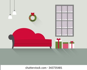 Modern interior design of a living room for web design, print, poster, presentation, infographic. ?hristmas living room. ?hristmas background. Flat design illustration.