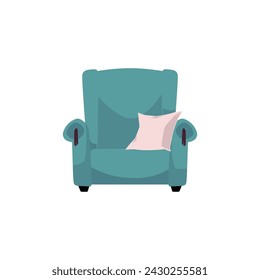 Modern interior. Flat vector illustration featuring a chair with turquoise upholstery and cushion, ideal for office or home decor, presented on an isolated background.
