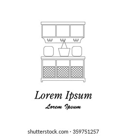 Modern interior hallway with bench, hanger, pillow, basket, bag and commode. Hallway interior with furniture. Hall inside the house. Vector illustration in linear style with place for text