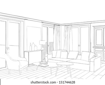 Modern House Interior Design Project Sketch Stock Illustration 1245070987