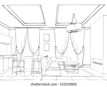 Modern interior hand drawing