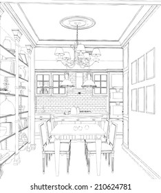 Modern interior hand drawing