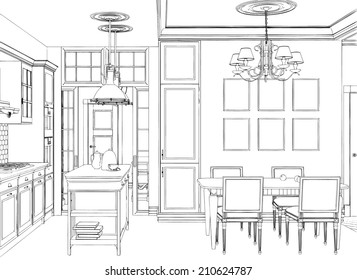 Modern interior hand drawing