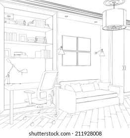Modern interior hand drawing