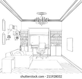 Modern interior hand drawing