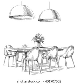Modern interior hand drawing vector.