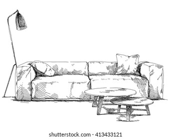 Modern interior hand drawing vector.