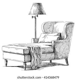 Modern interior hand drawing vector.