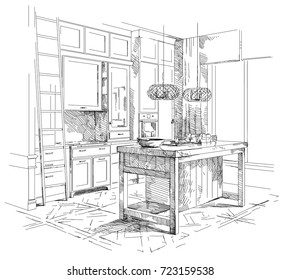 Modern interior hand drawing vector.