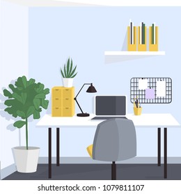 The modern interior of home office. Vector illustration.