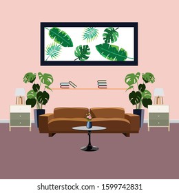 Modern interior of the living room. Flat cartoon style. Vector illustration