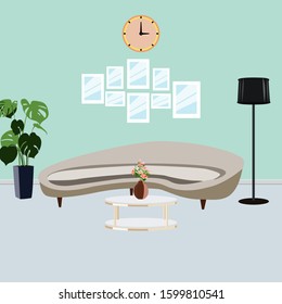 Modern interior of the living room. Flat cartoon style. Vector illustration