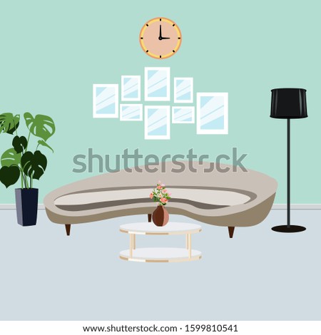 Modern interior of the living room. Flat cartoon style. Vector illustration
