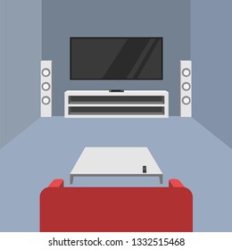 Modern interior living room with furniture, home theater Interior, interior vector illustration flat design. 