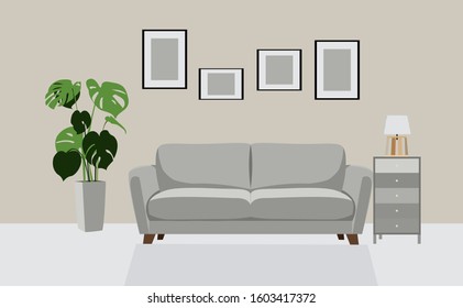 Modern interior of the living room. Vector banner