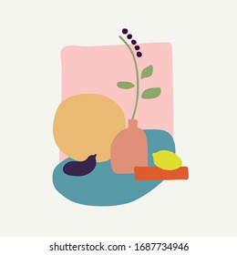 Modern Interior  poster. Abstraction food illustration. Restaurant, cafe and kitchen vector illustrations