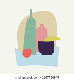 Modern Interior  poster. Abstraction food illustration. Restaurant, cafe and kitchen vector illustrations