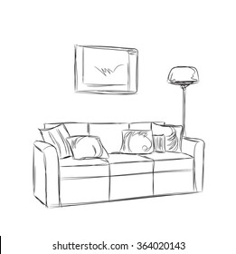 Modern interior room sketch. 