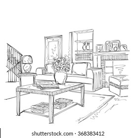 Modern Interior Room Sketch. 