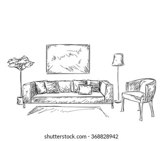 Modern Interior Room Sketch. 