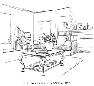 Modern interior room sketch.