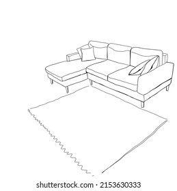 Modern interior room sketch. Hand drawn furniture, home
