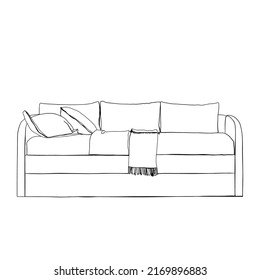 Modern interior room sketch. Hand drawn sofa.