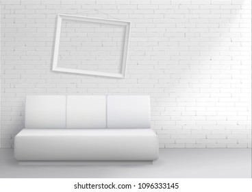 Modern interior with sofa in bright room. Vector graphics